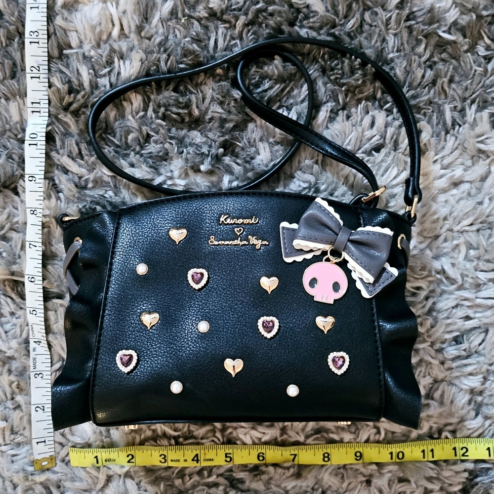 Samantha Vega Kuromi Black Crossbody Bag with Heart Accents